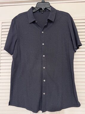 WESTZEROONE Men's Navy Micro-Pattern Short Sleeve Button-Up Shirt